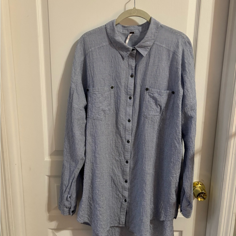 Free People Women’s Checkered Lightweight Top – Blue/White – Size M